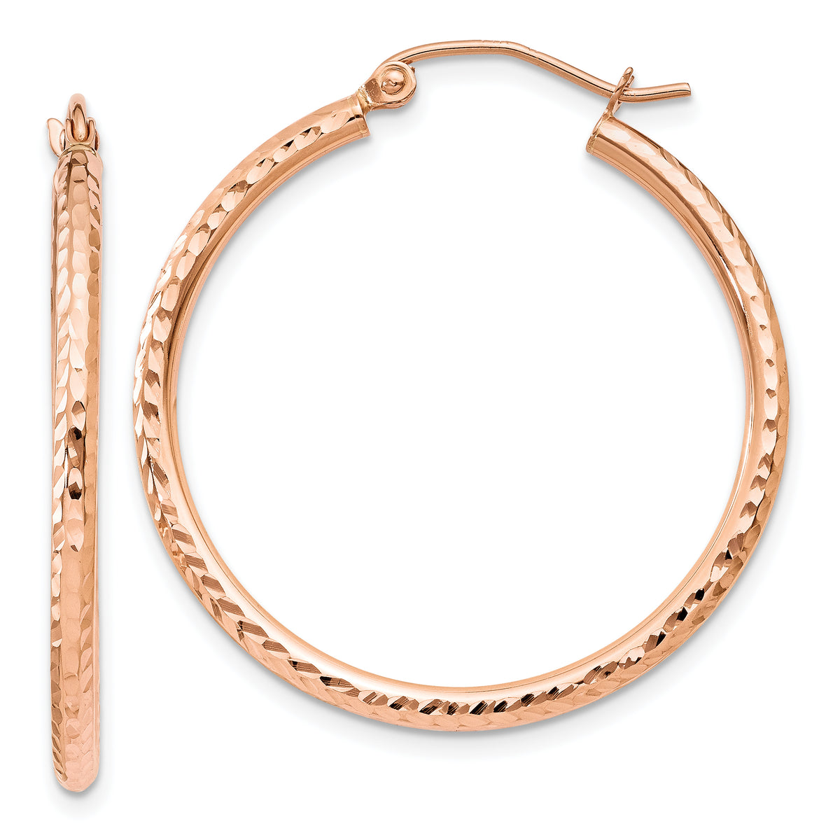 10K Rose Gold Diamond-cut Polished Hoop Earrings