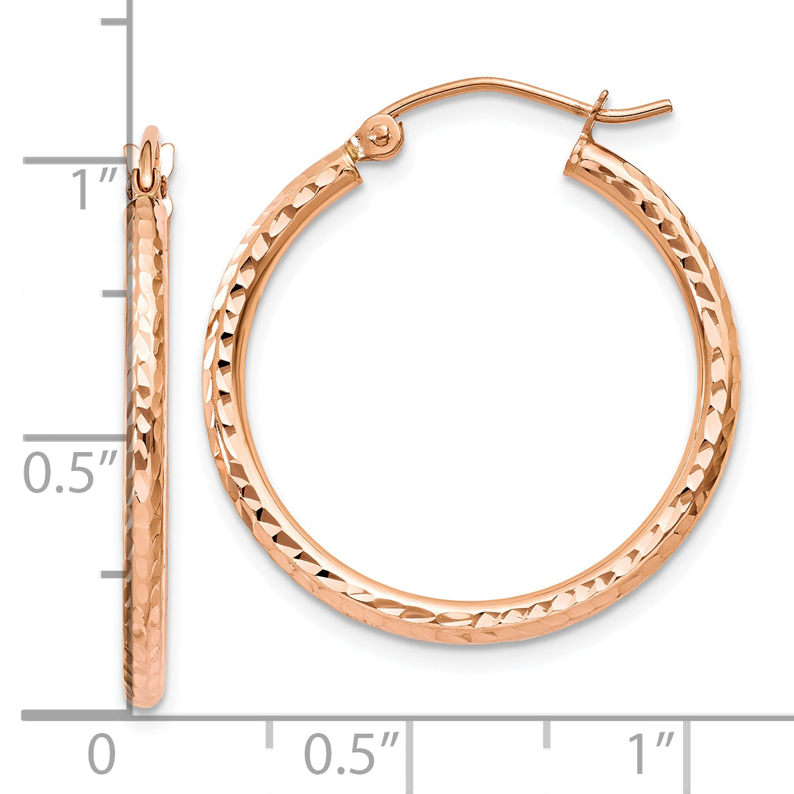 10K Rose Gold Diamond-cut Polished Hoop Earrings