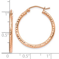 10K Rose Gold Diamond-cut Polished Hoop Earrings