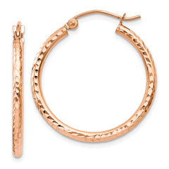 10K Rose Gold Diamond-cut Polished Hoop Earrings