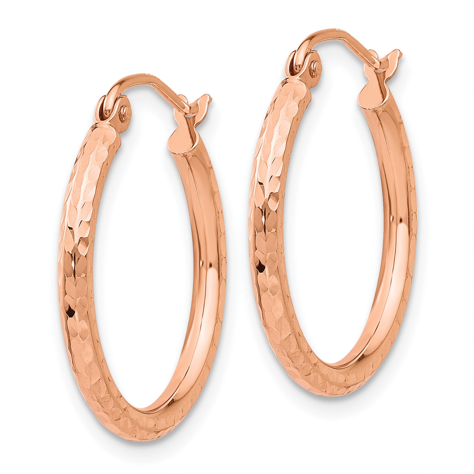 10K Rose Gold Diamond-cut Polished Hoop Earrings