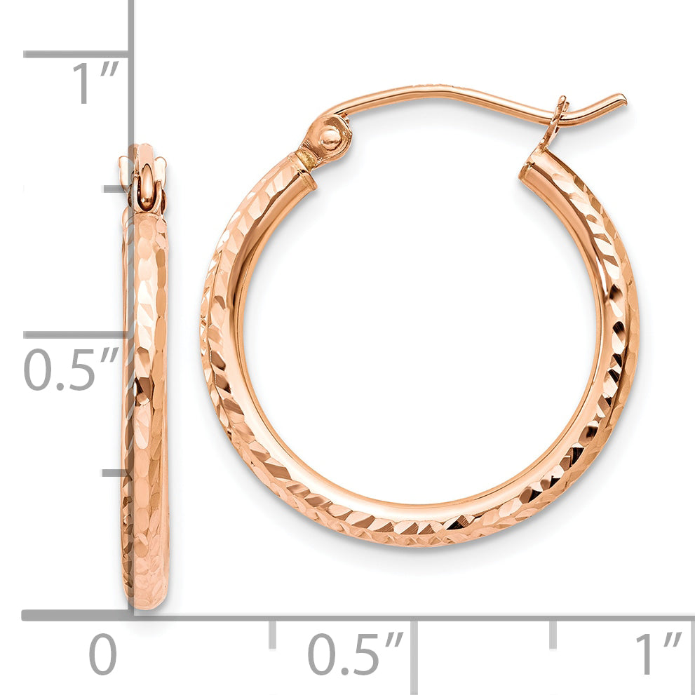 10K Rose Gold Diamond-cut Polished Hoop Earrings