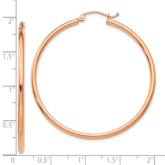 10k Rose Gold Polished 2mm Lightweight Tube Hoop Earrings