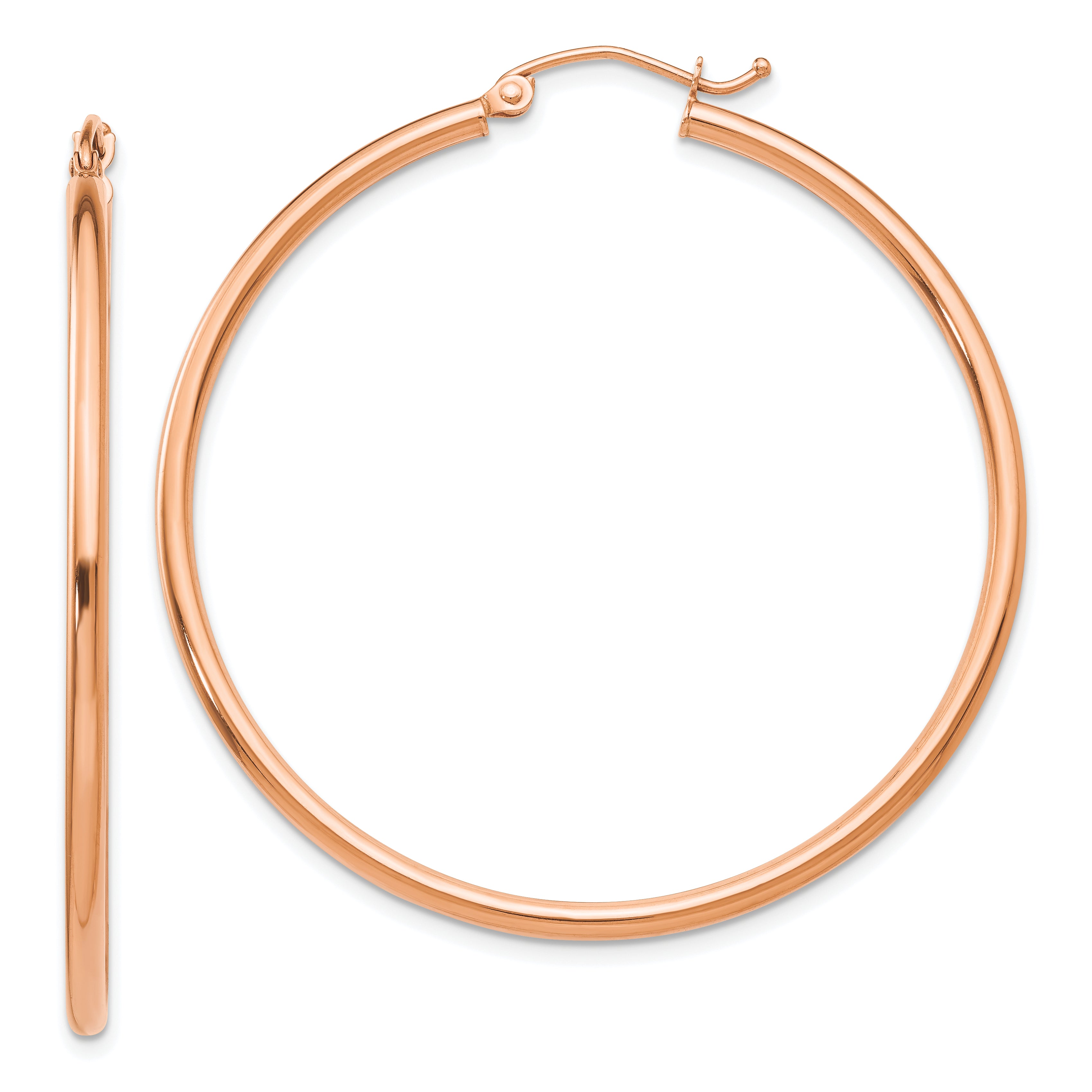 10k Rose Gold Polished 2mm Lightweight Tube Hoop Earrings