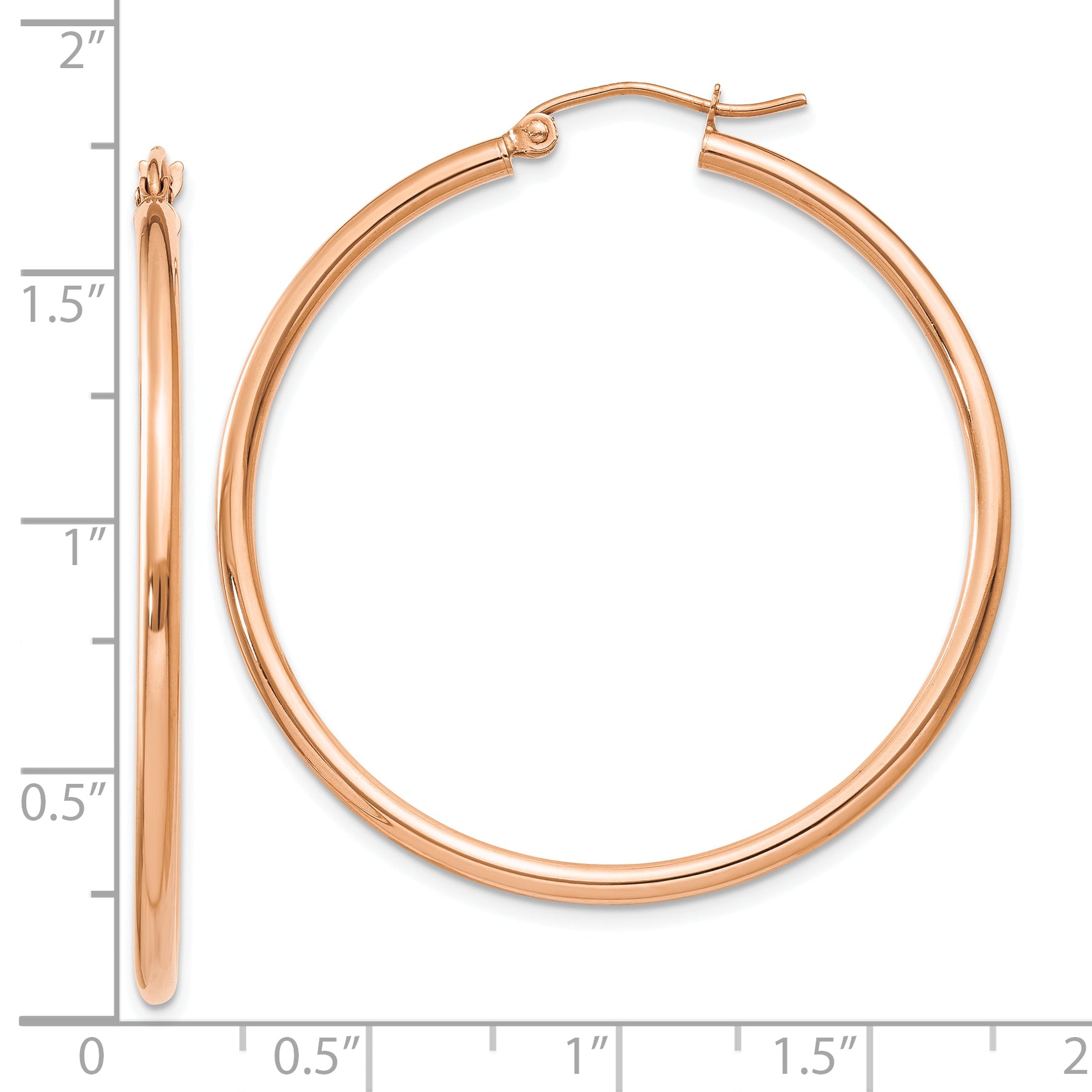 10k Rose Gold Polished 2mm Lightweight Tube Hoop Earrings