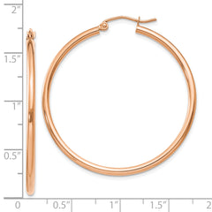 10k Rose Gold Polished 2mm Lightweight Tube Hoop Earrings