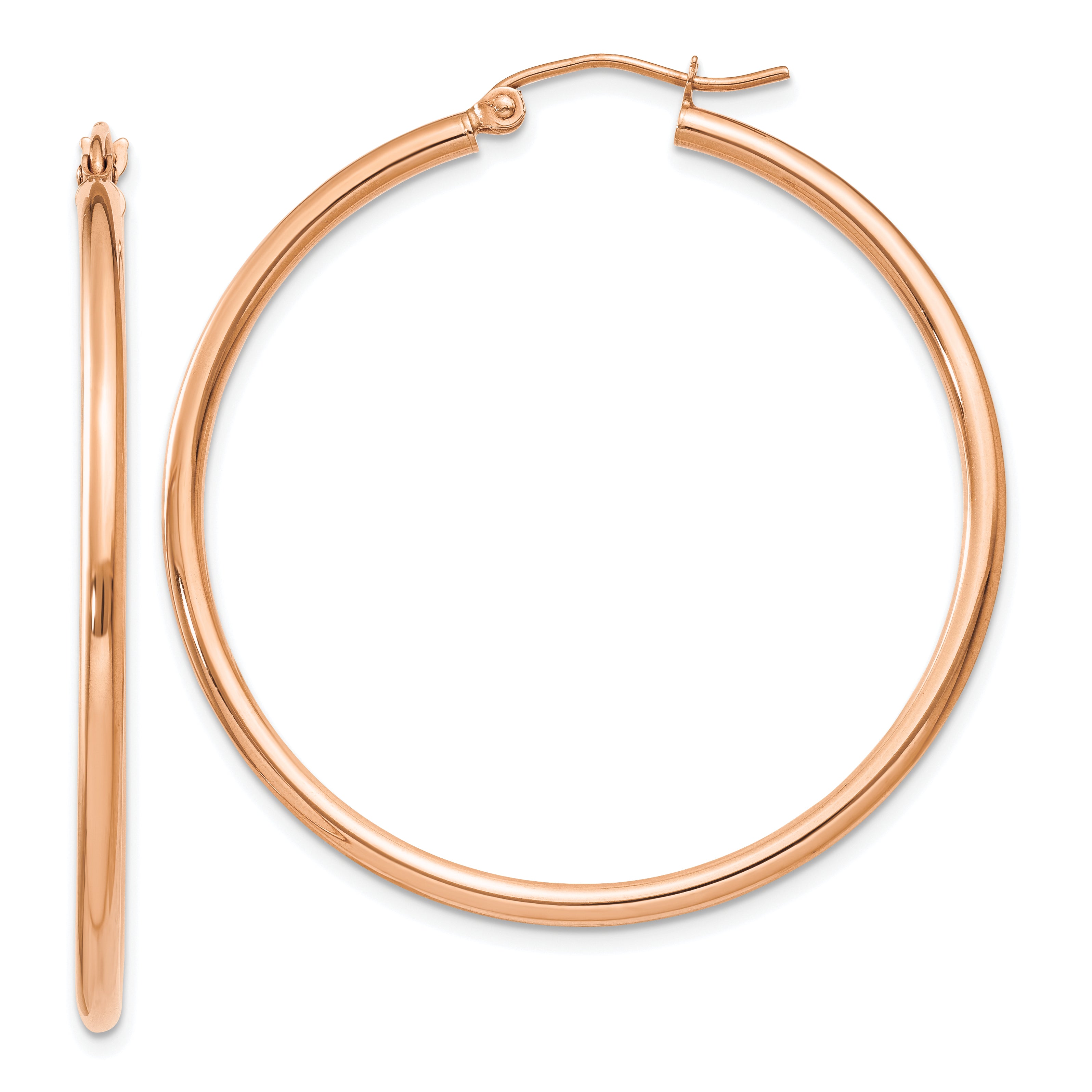 10k Rose Gold Polished 2mm Lightweight Tube Hoop Earrings