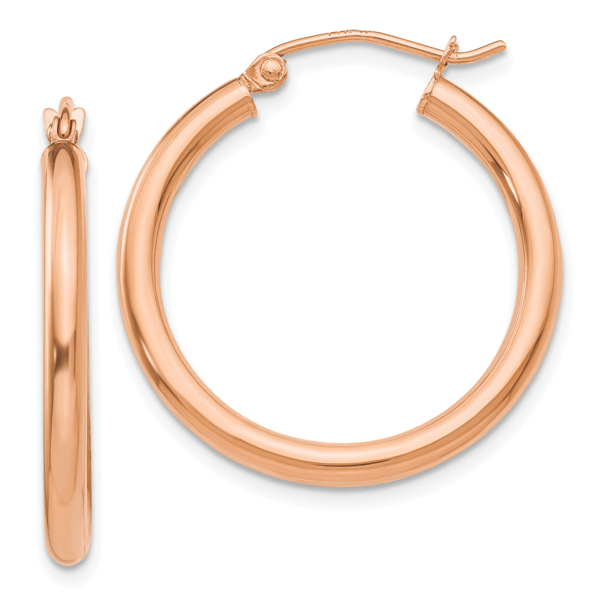 10k Rose Gold Polished 2.5mm Lightweight Tube Hoop Earrings