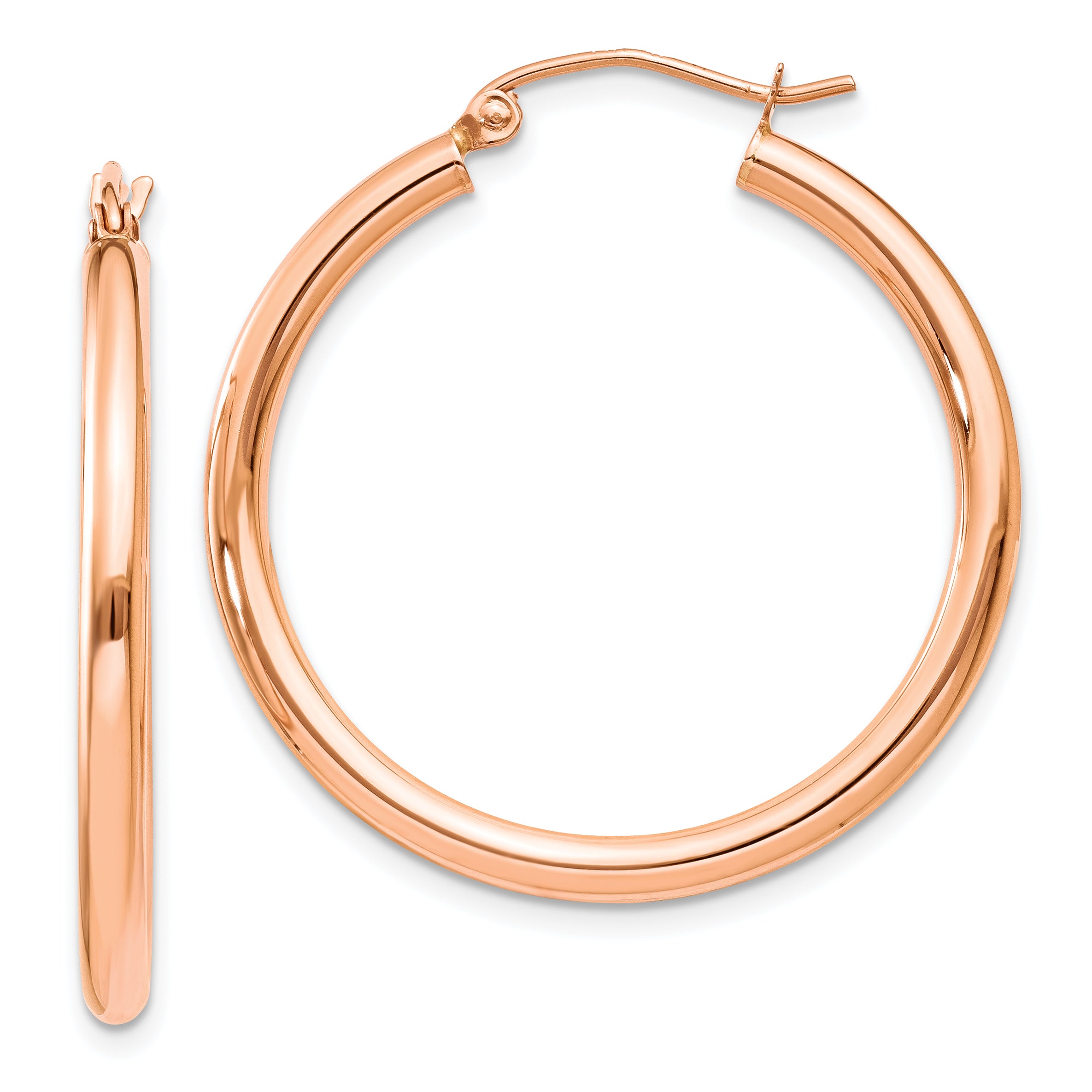 10k Rose Gold Polished 2.5mm Lightweight Tube Hoop Earrings