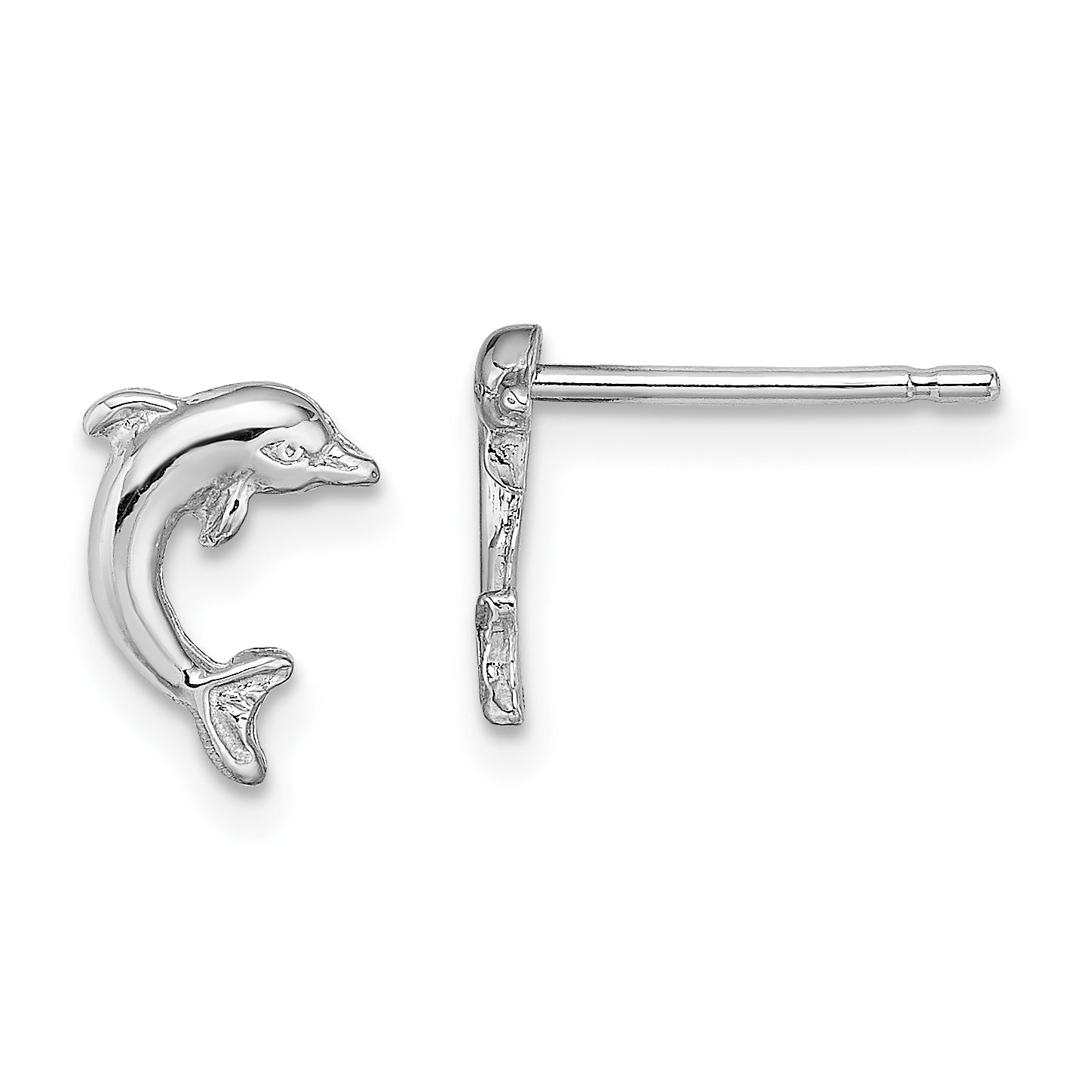 10K White Gold Mini Jumping Dolphin Post Earrings