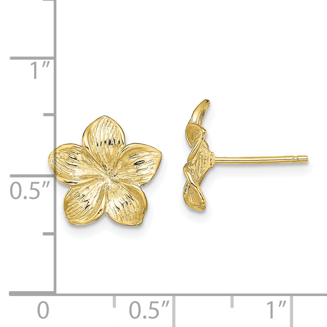 10K Plumeria Flower Post Earrings