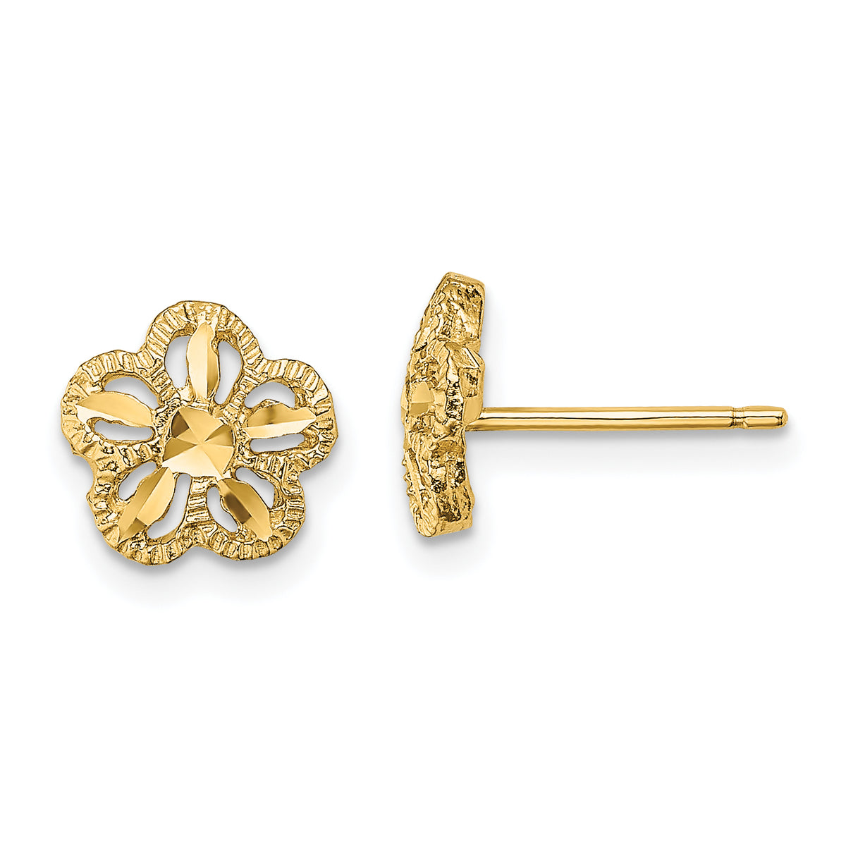 10K Diamond-cut Flower Post Earrings