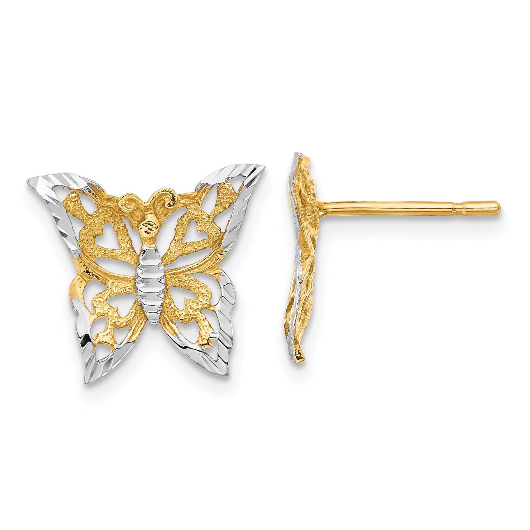 10k w/Rhodium Butterfly Post Earrings