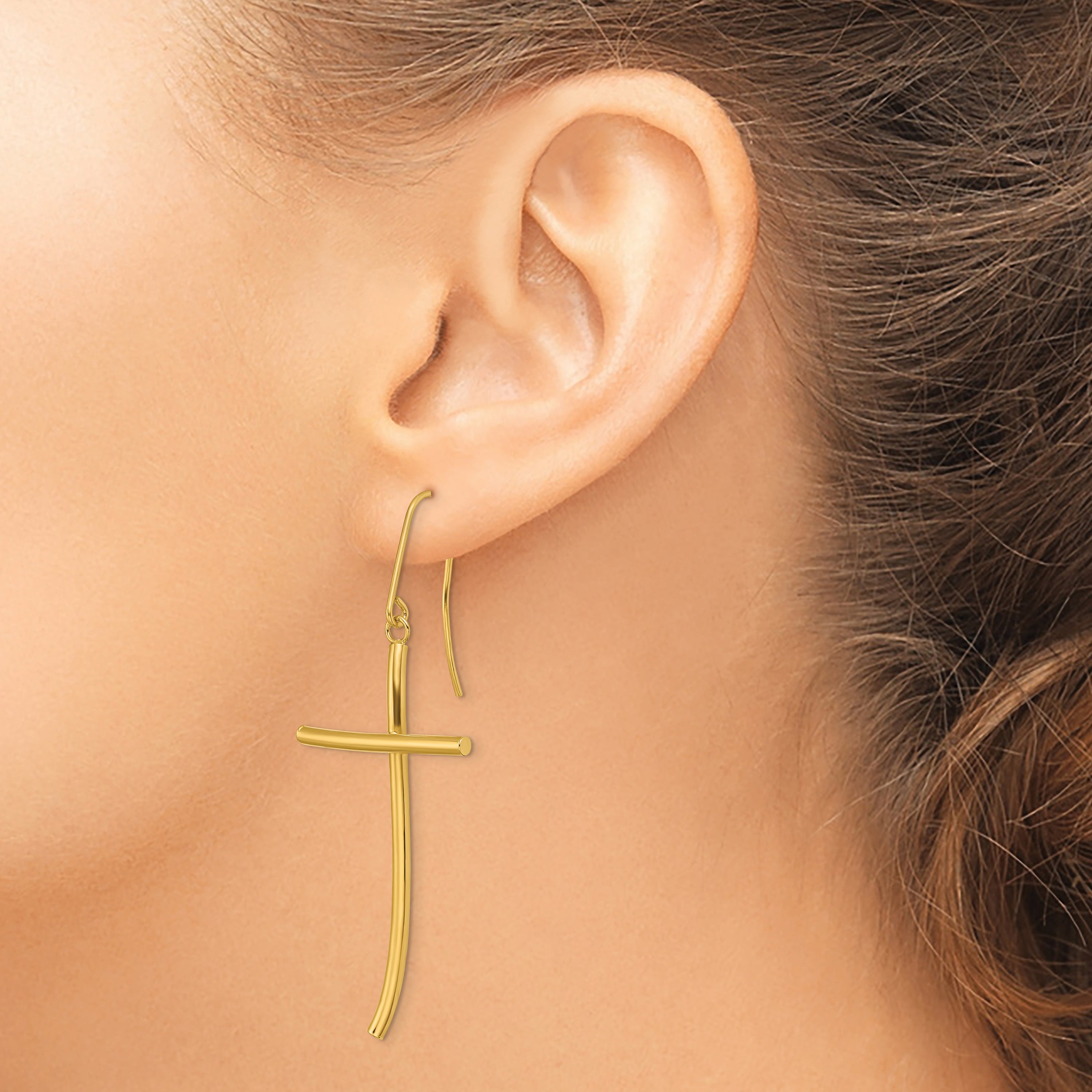 10k Polished Cross Dangle Earrings