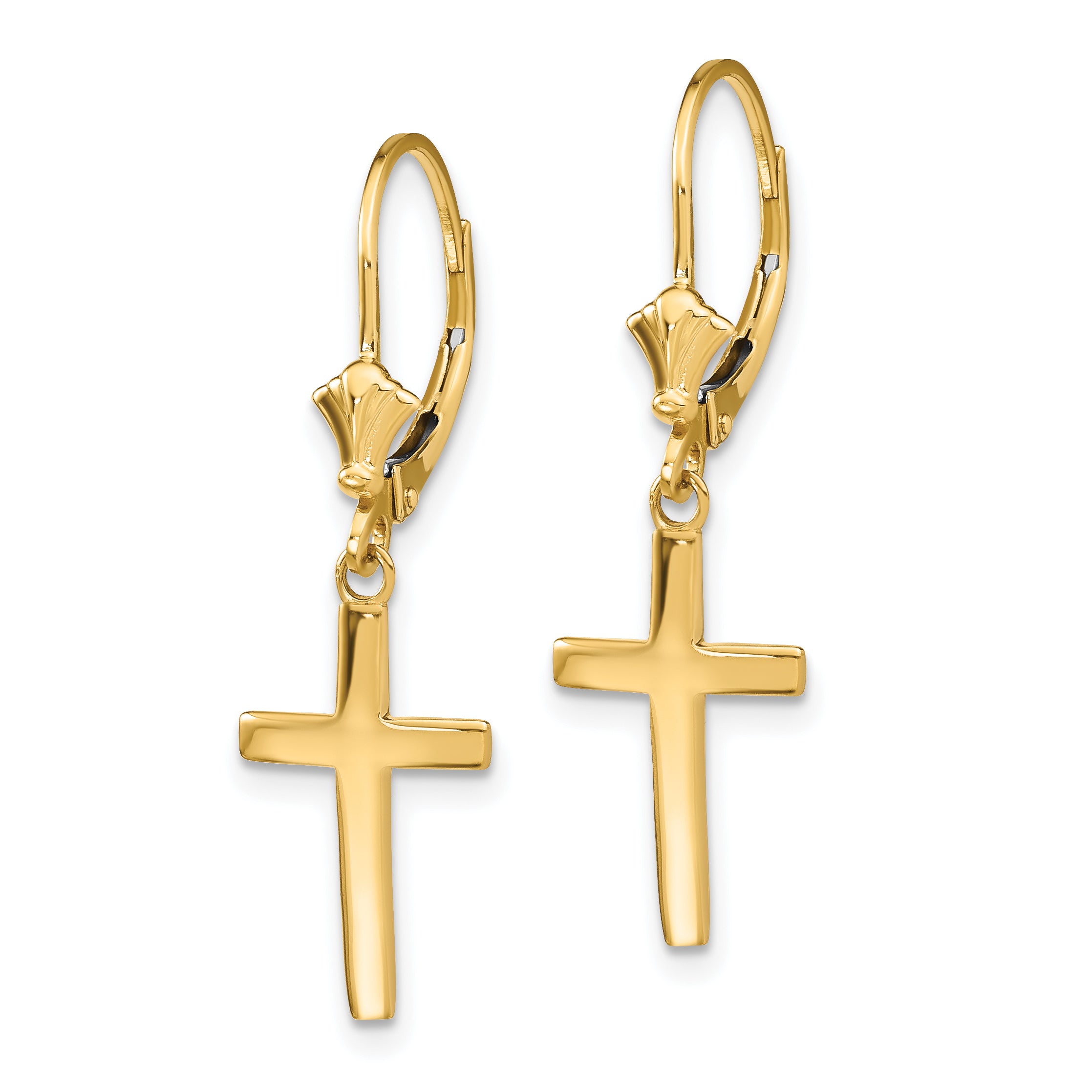 10k Polished Cross Leverback Earrings