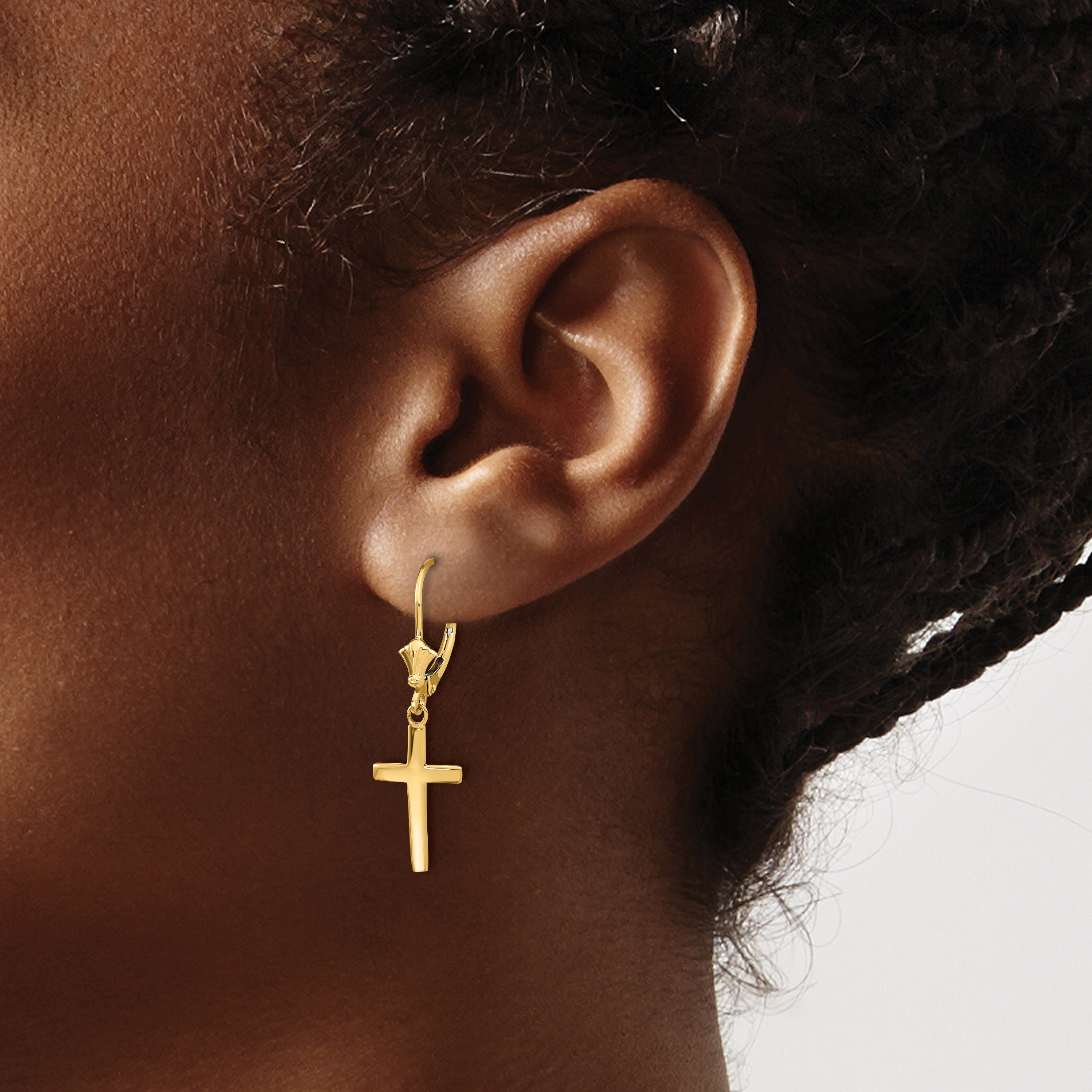 10k Polished Cross Leverback Earrings