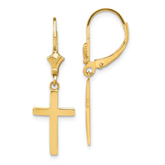 10k Polished Cross Leverback Earrings