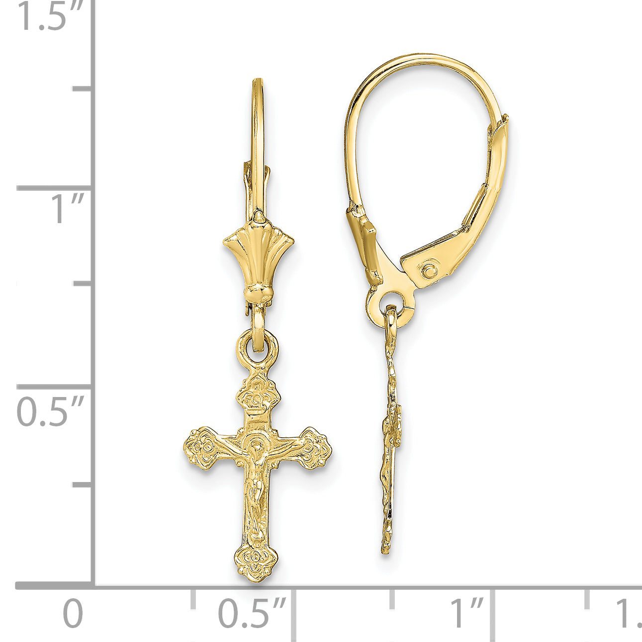 10k Crucifix Leverback Earrings