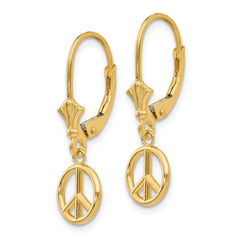 10K 3-D Peace Symbol Leverback Earrings