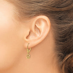 10K 3-D Peace Symbol Leverback Earrings