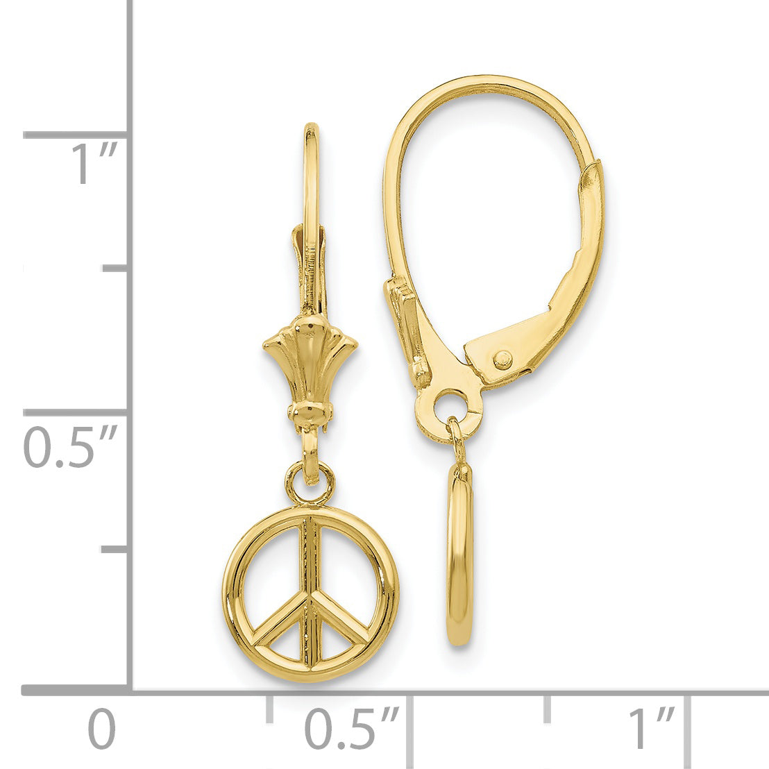 10K 3-D Peace Symbol Leverback Earrings