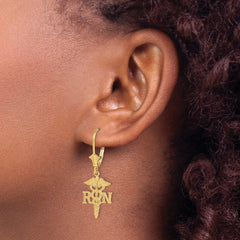 10K RN Caduceus Leverback Earrings