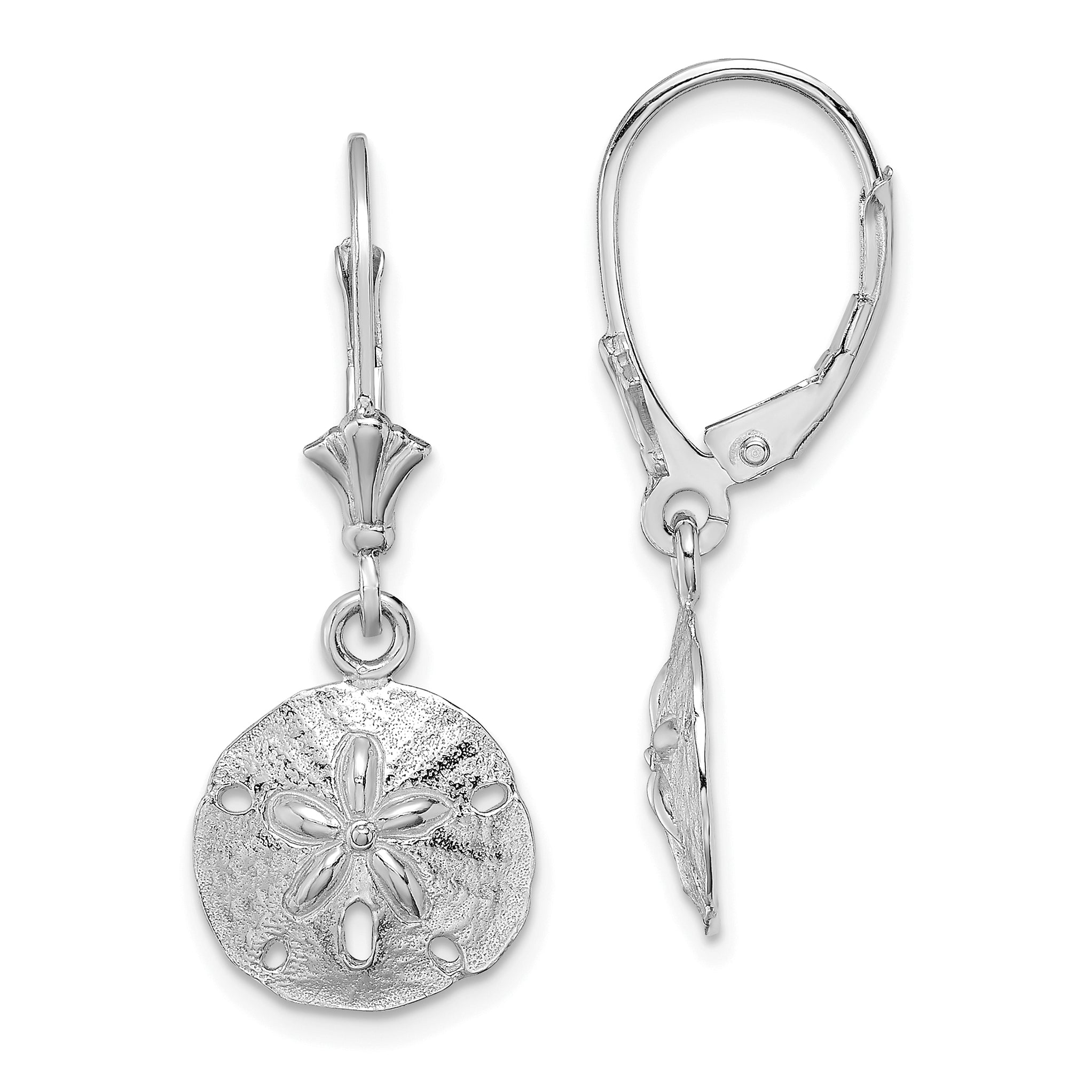 10K White Gold Polished Sand Dollar Leverback Earrings