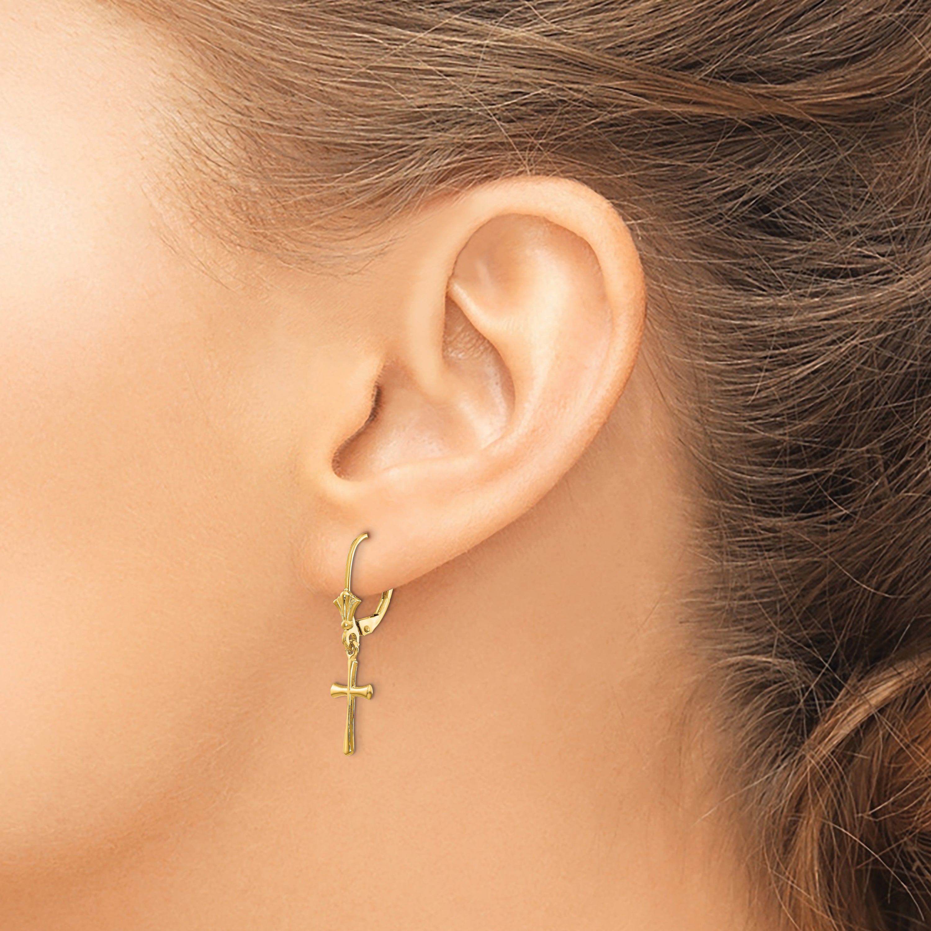 10K Cross Leverback Earrings