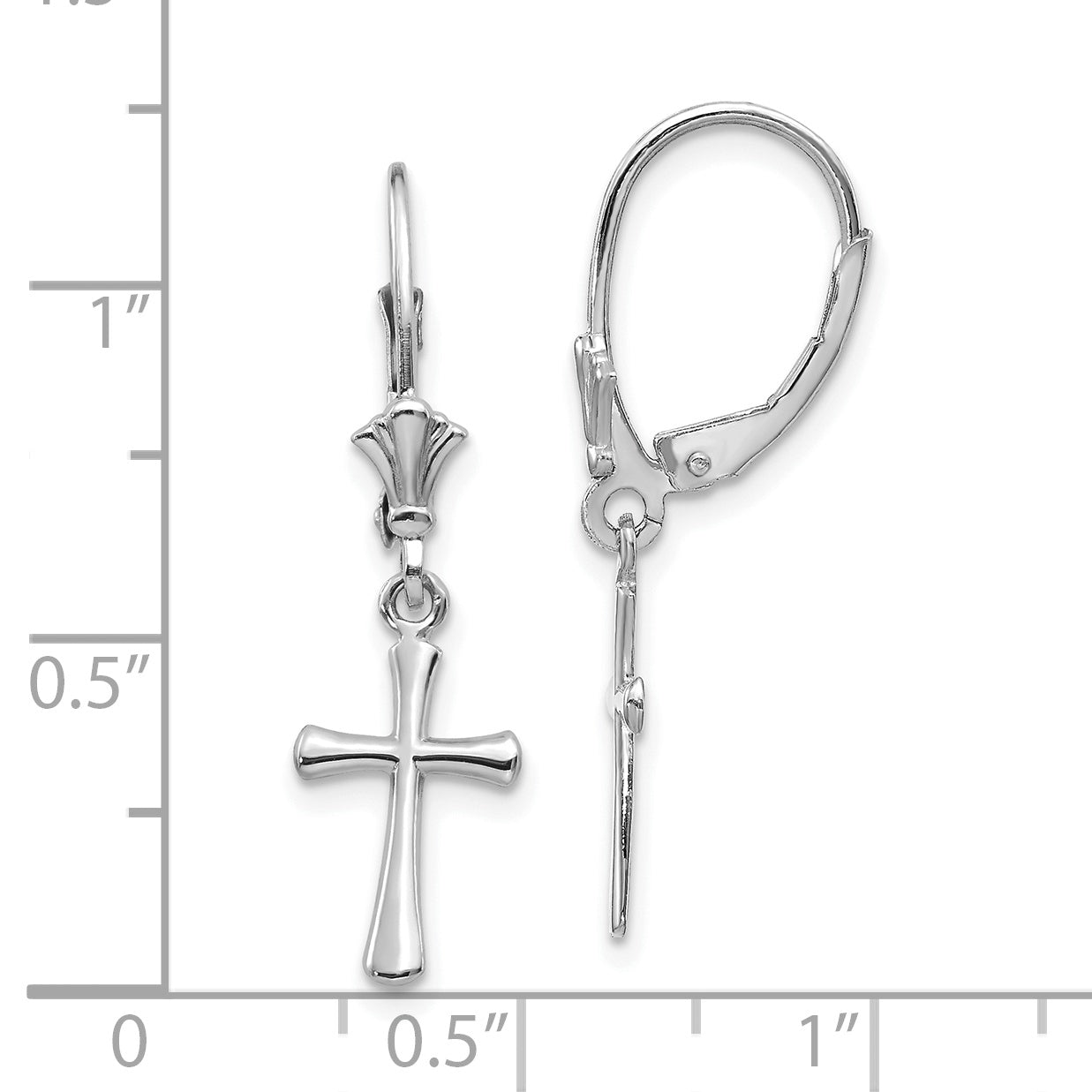 10K White Gold Cross Leverback Earrings