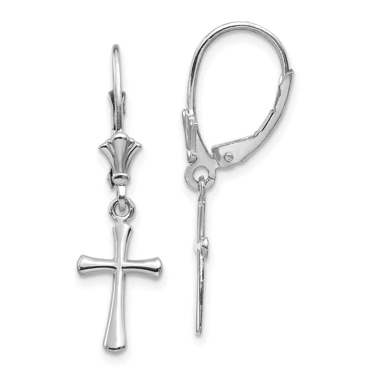 10K White Gold Cross Leverback Earrings