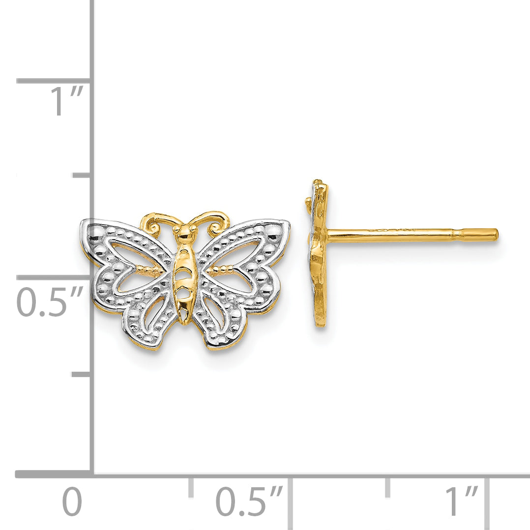 10k w/ White Rhodium Butterfly Post Earrings