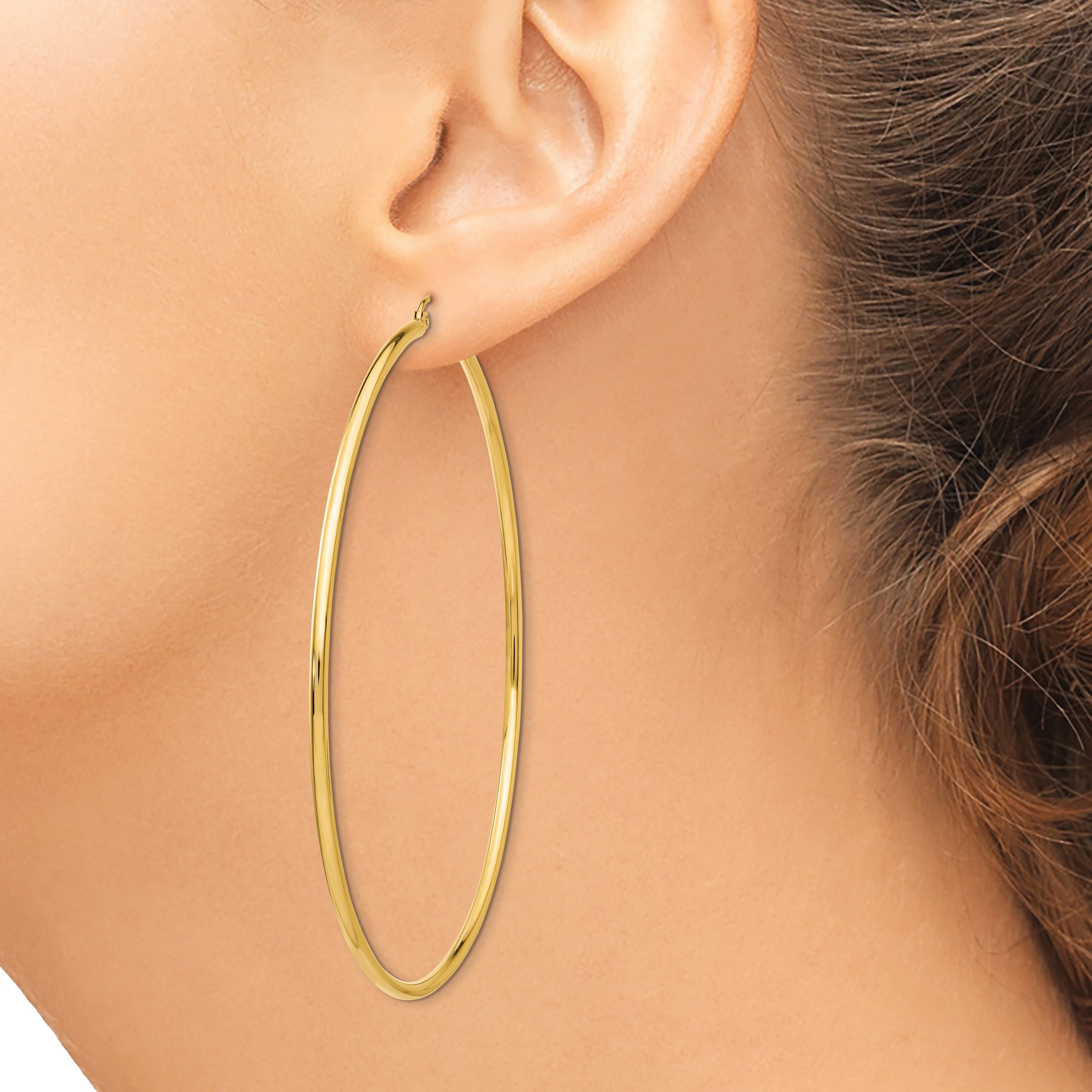 10k Polished 2x75mm Lightweight Tube Hoop Earrings