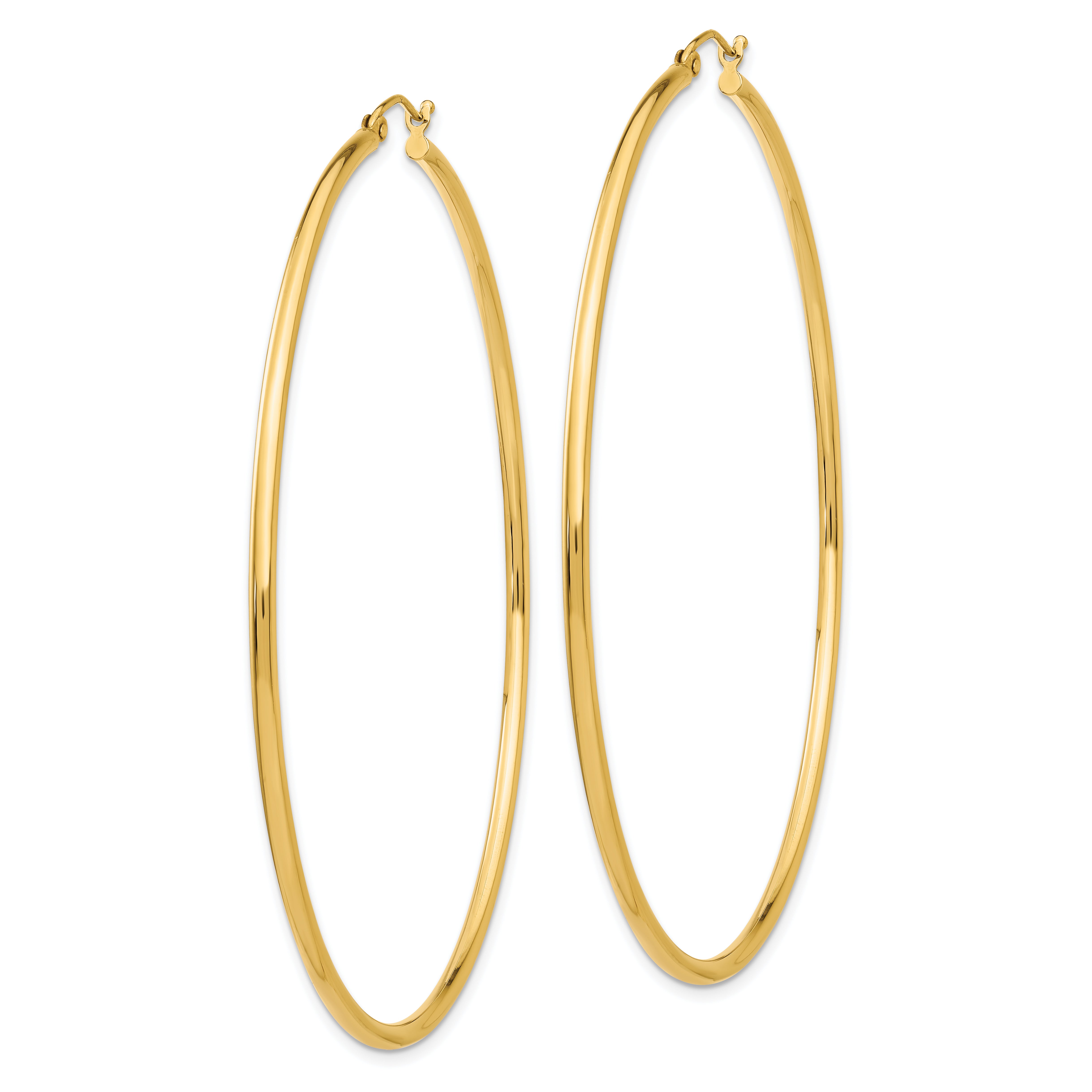 10k Polished 2x70mm Lightweight Tube Hoop Earrings