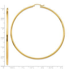 10k Polished 2x70mm Lightweight Tube Hoop Earrings