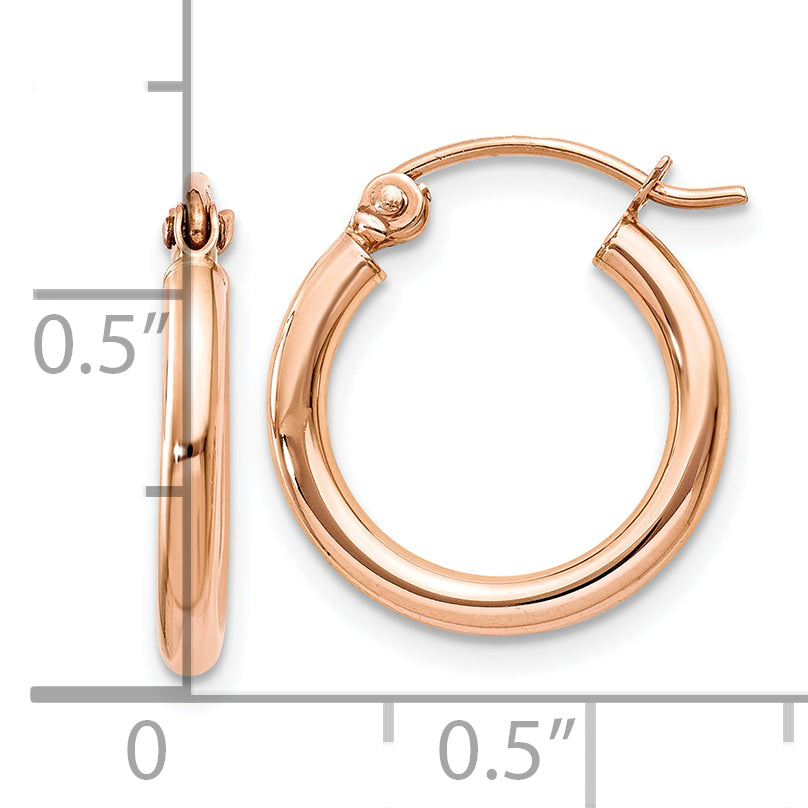 10k Rose Gold Polished 2mm Lightweight Tube Hoop Earrings