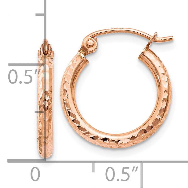 10K Rose Gold Lightweight Diamond-cut Hoop Earrings