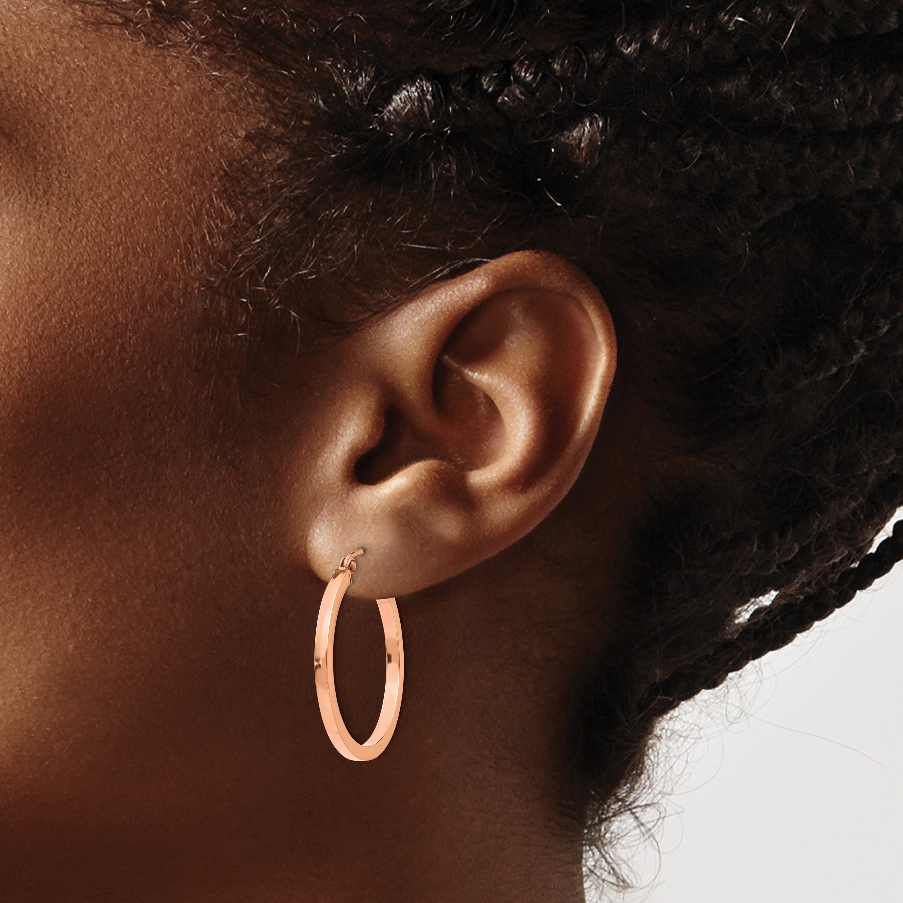 10k Rose Gold Lightweight Square Tube Hoop Earrings