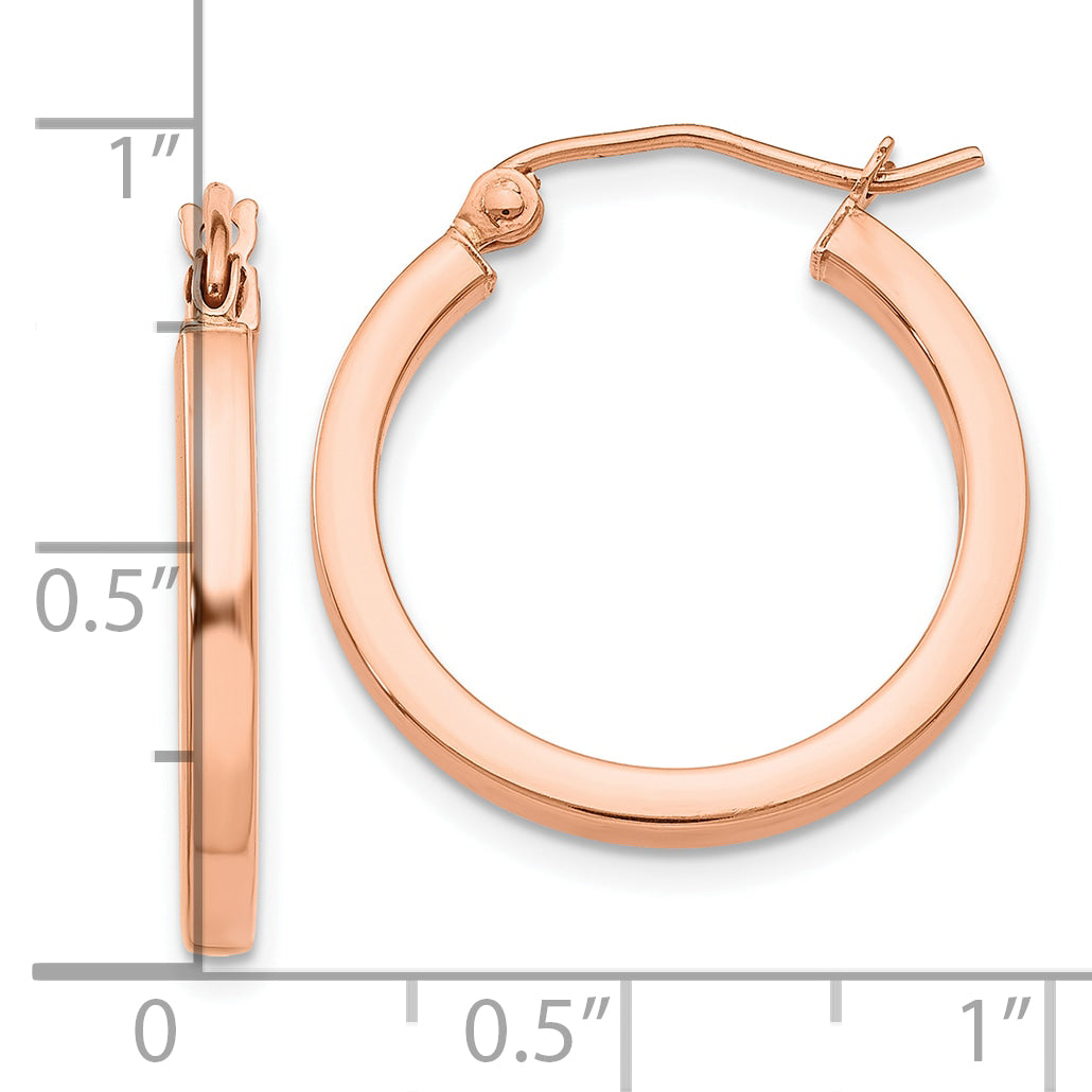 10k Rose Gold Lightweight Square Tube Hoop Earrings