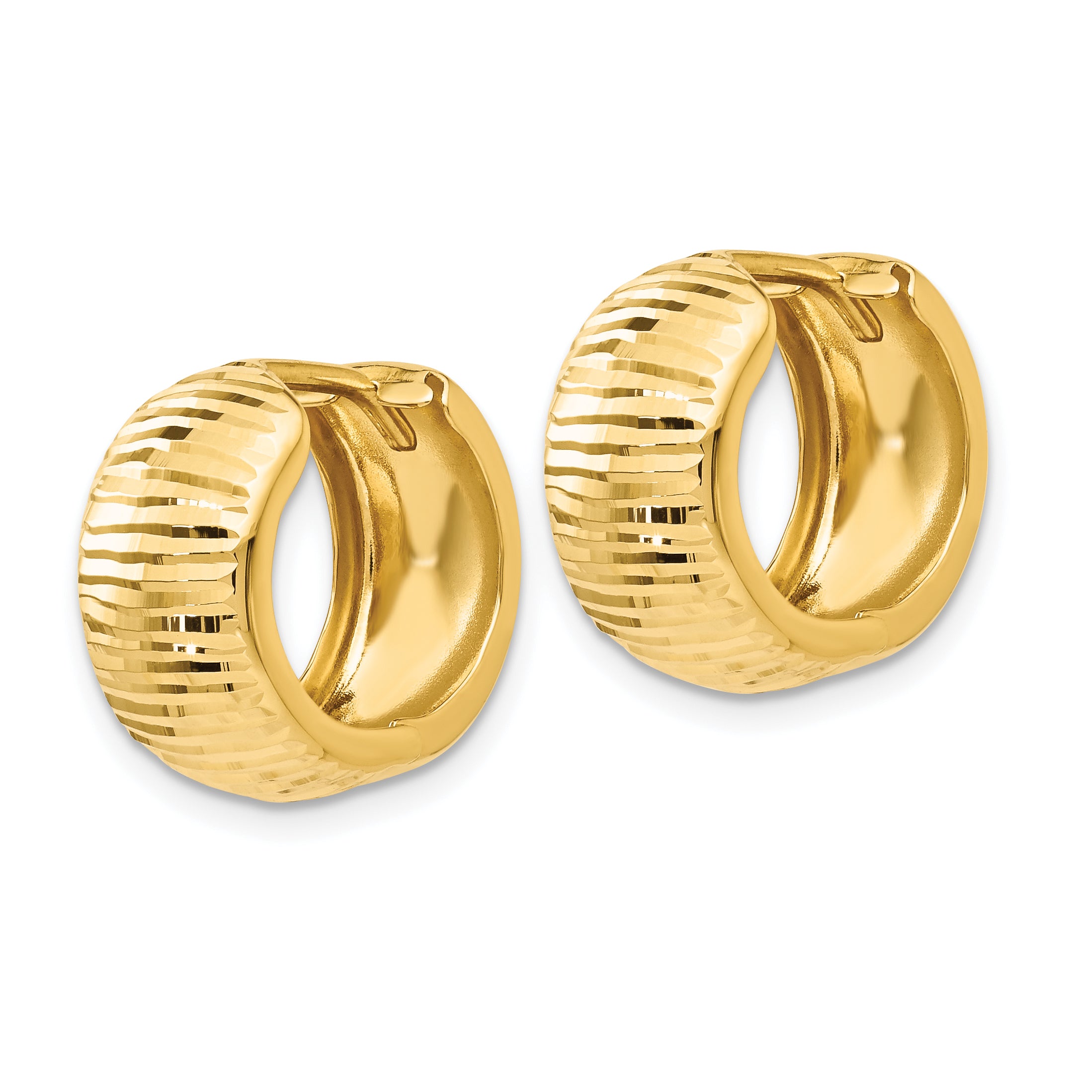 10k Gold Textured and Polished Hinged Hoop Earrings