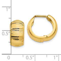 10k Gold Textured and Polished Hinged Hoop Earrings