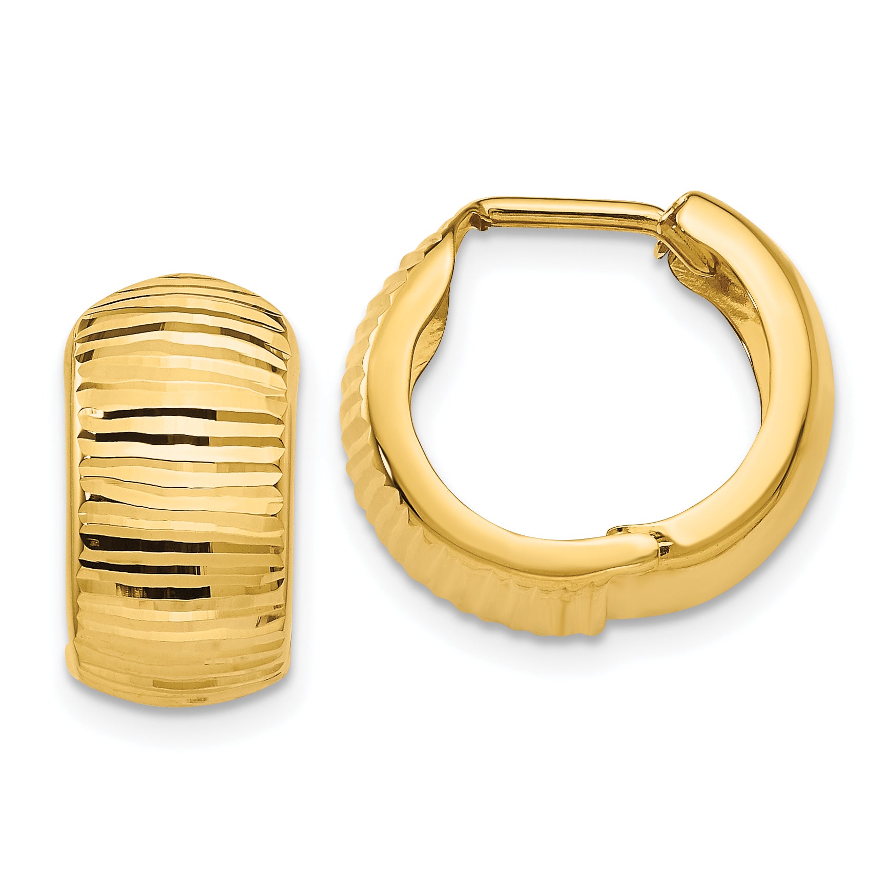 10k Gold Textured and Polished Hinged Hoop Earrings