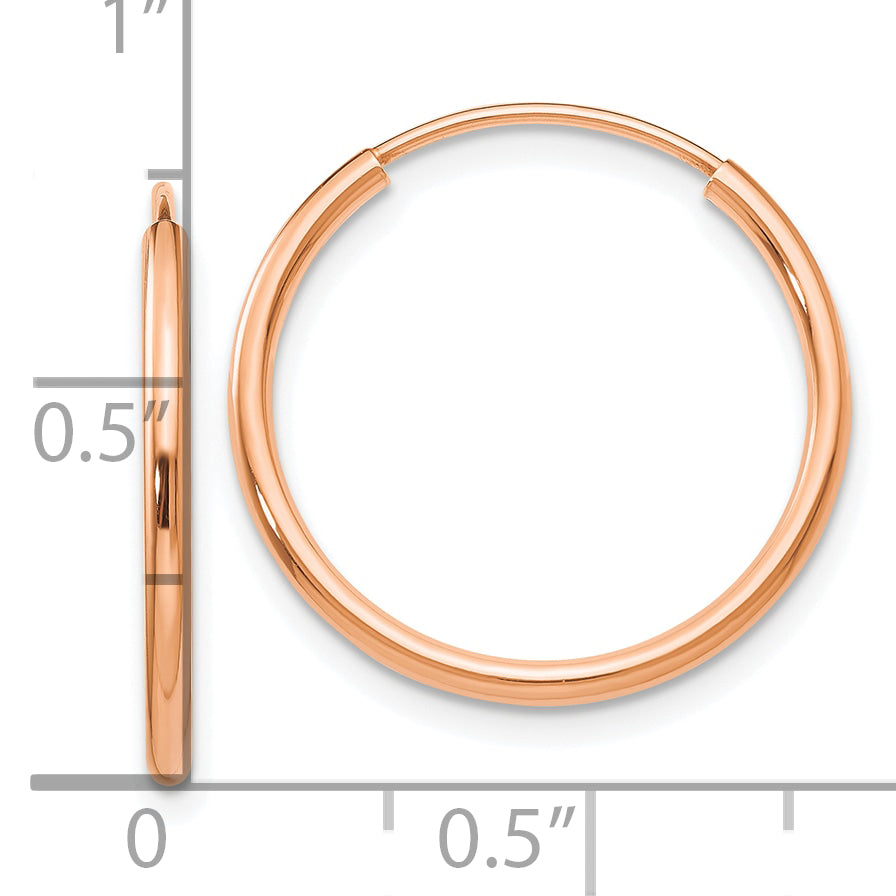 10k Rose Gold Polished Endless Tube Hoop Earrings