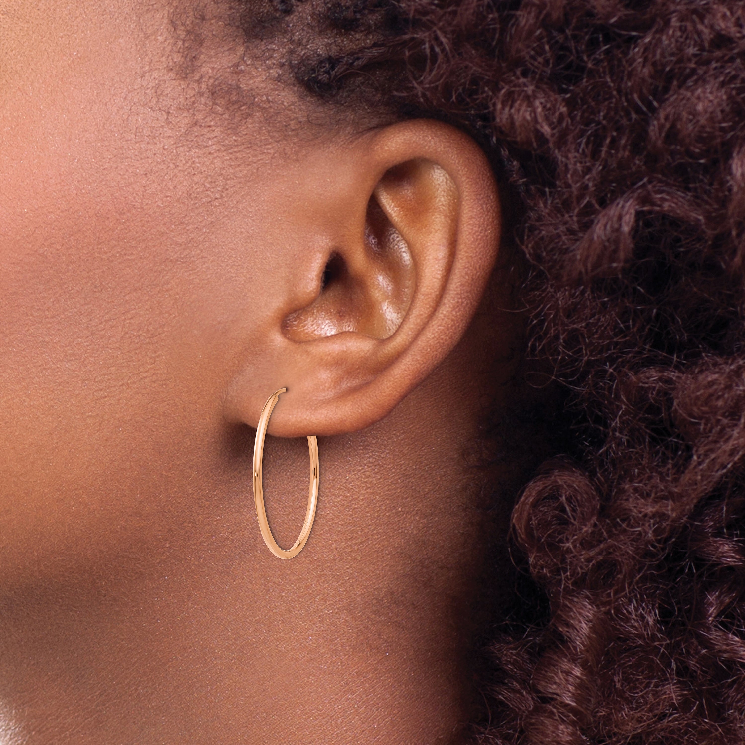 10k Rose Gold Polished Endless Tube Hoop Earrings