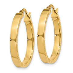 10k Diamond Cut Edge Medium 3mm Polished Hoop Earrings