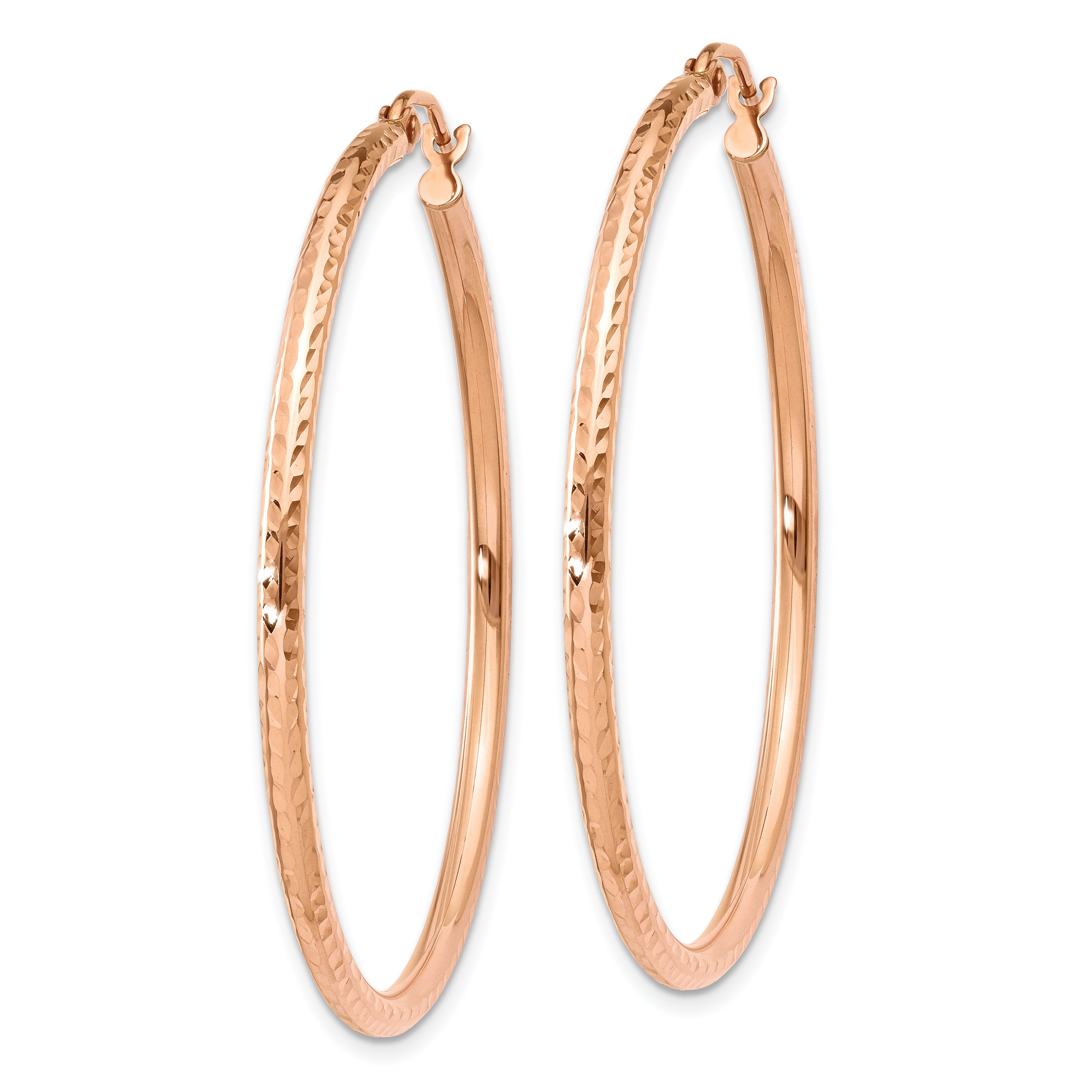 10K Rose Gold Polished Lightweight Large Diamond-cut Tube Hoop Earrings