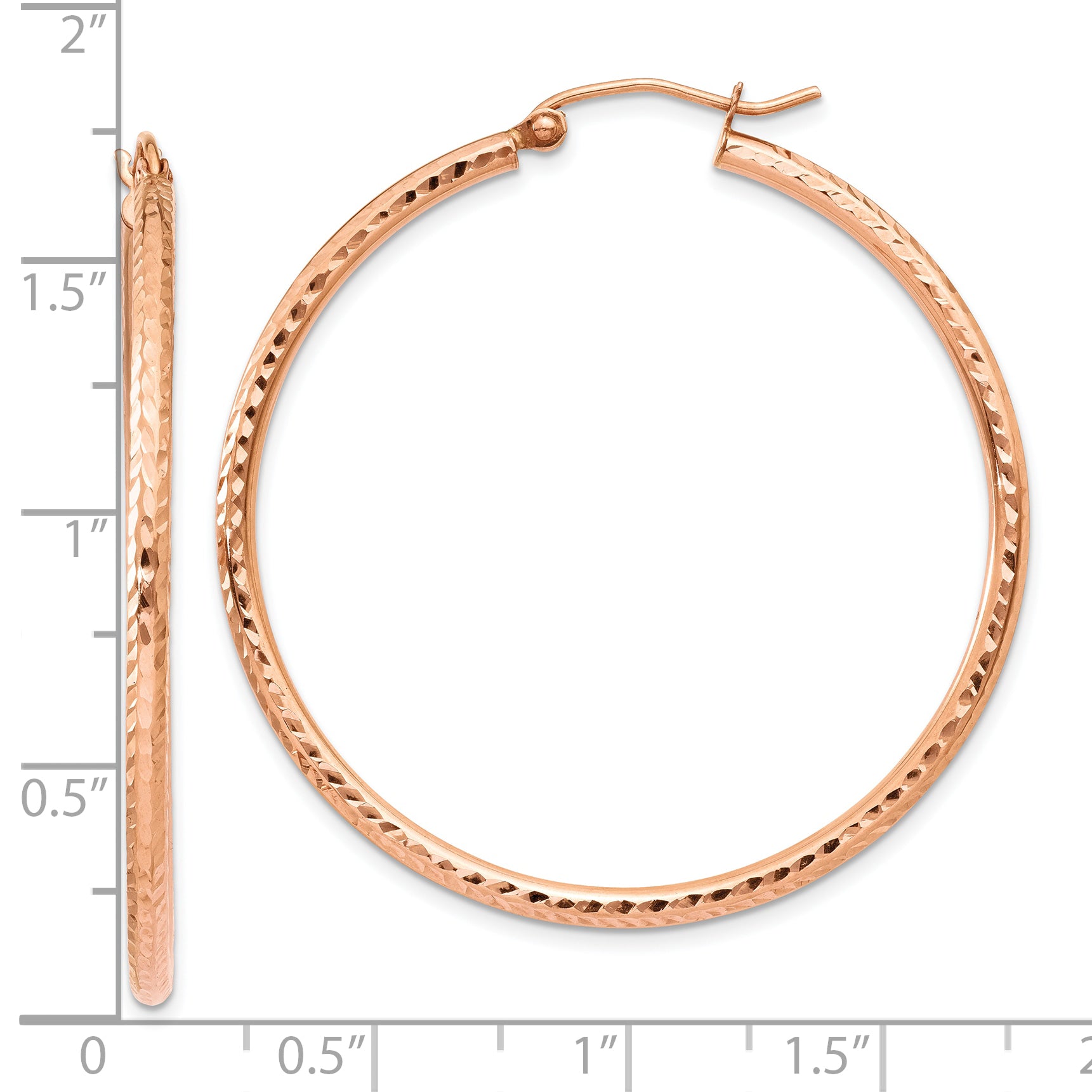 10K Rose Gold Polished Lightweight Large Diamond-cut Tube Hoop Earrings