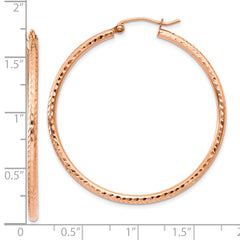 10K Rose Gold Polished Lightweight Large Diamond-cut Tube Hoop Earrings