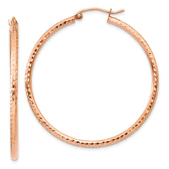 10K Rose Gold Polished Lightweight Large Diamond-cut Tube Hoop Earrings