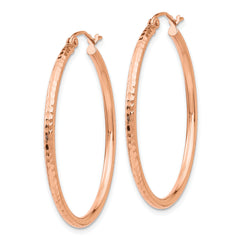 10K Rose Gold Polished Lightweight Large Diamond-cut Tube Hoop Earrings