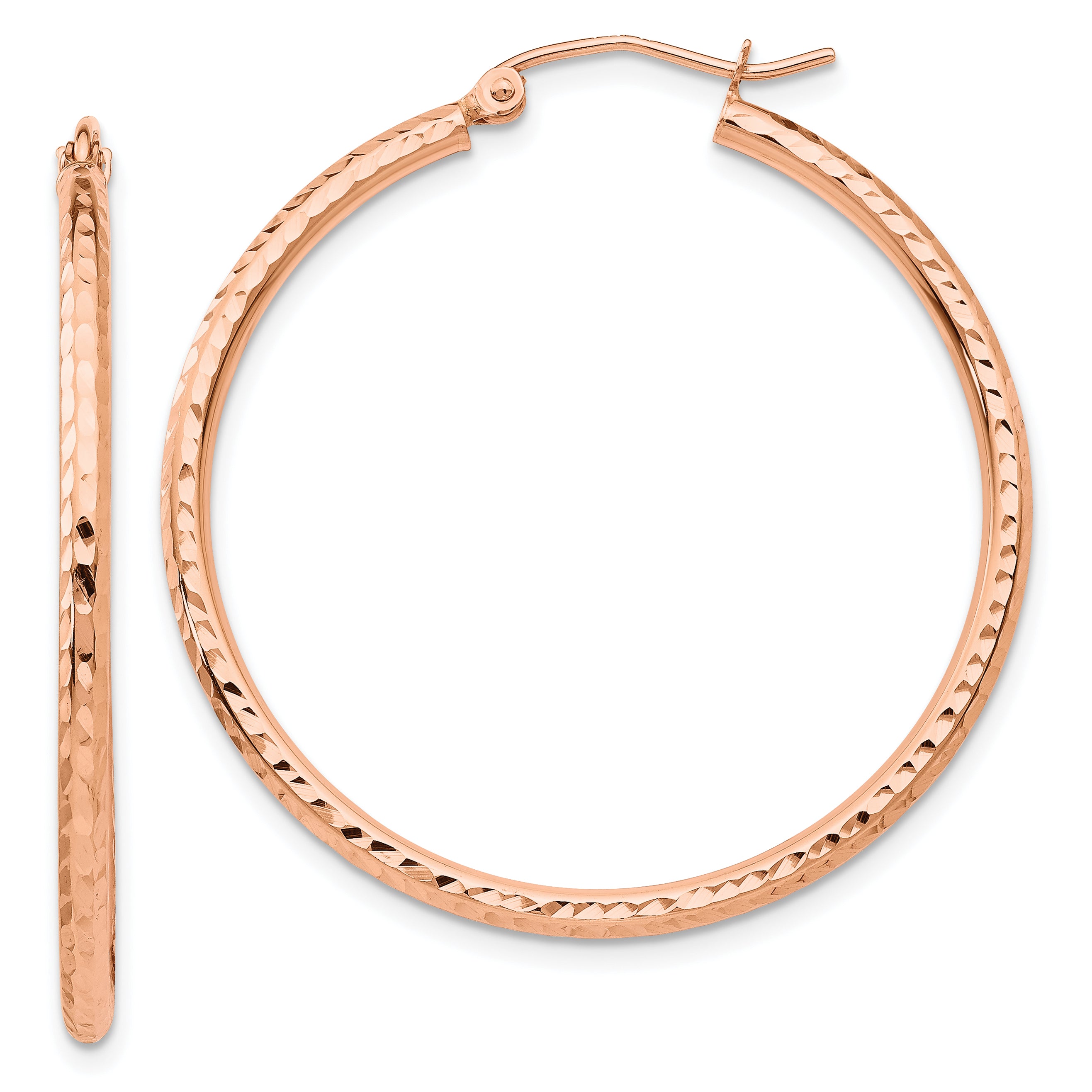 10K Rose Gold Polished Lightweight Large Diamond-cut Tube Hoop Earrings